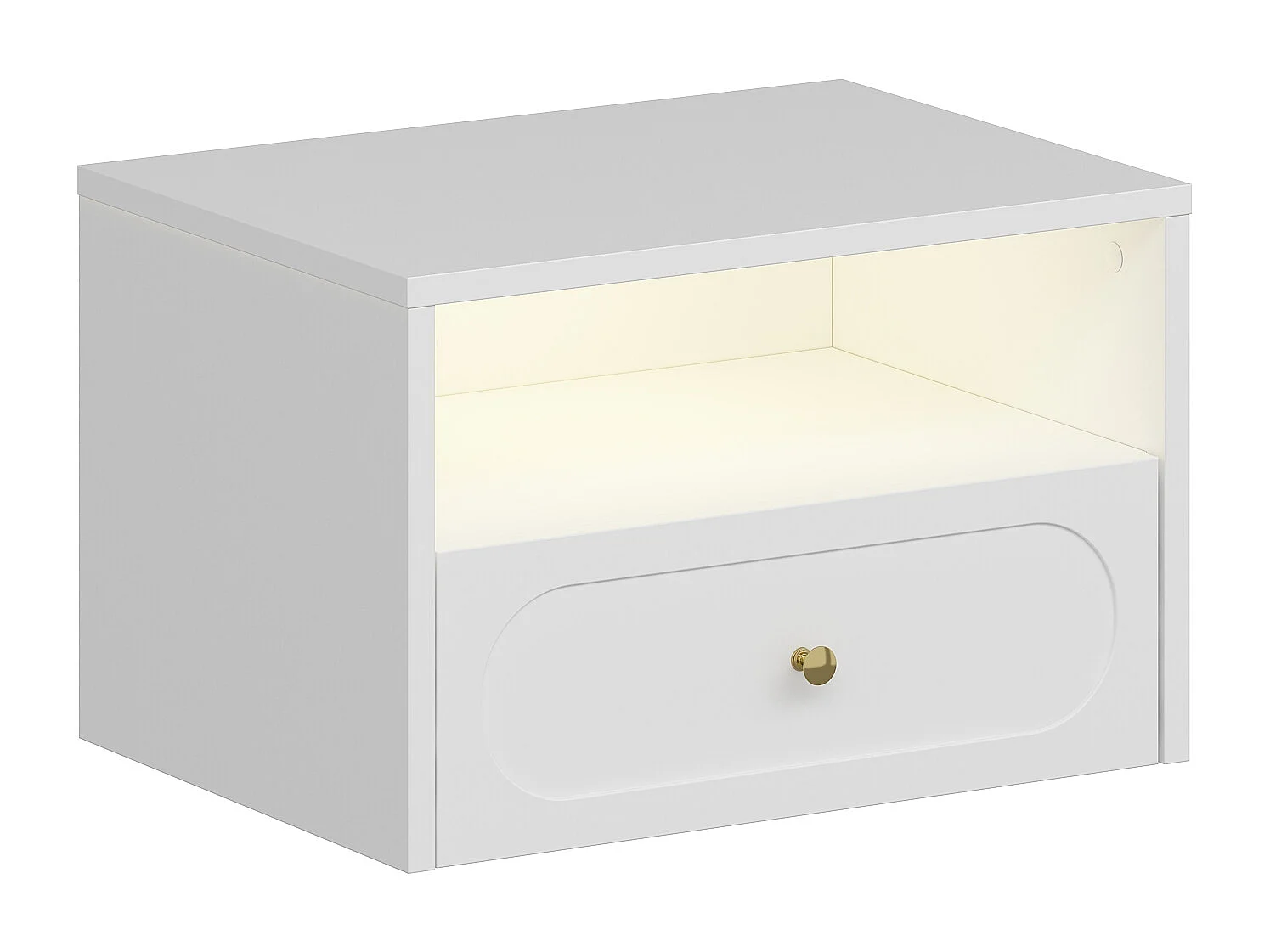 Table de chevet suspendue - 1 tiroir et 1 niche - Avec leds - Blanc -  POTIMA