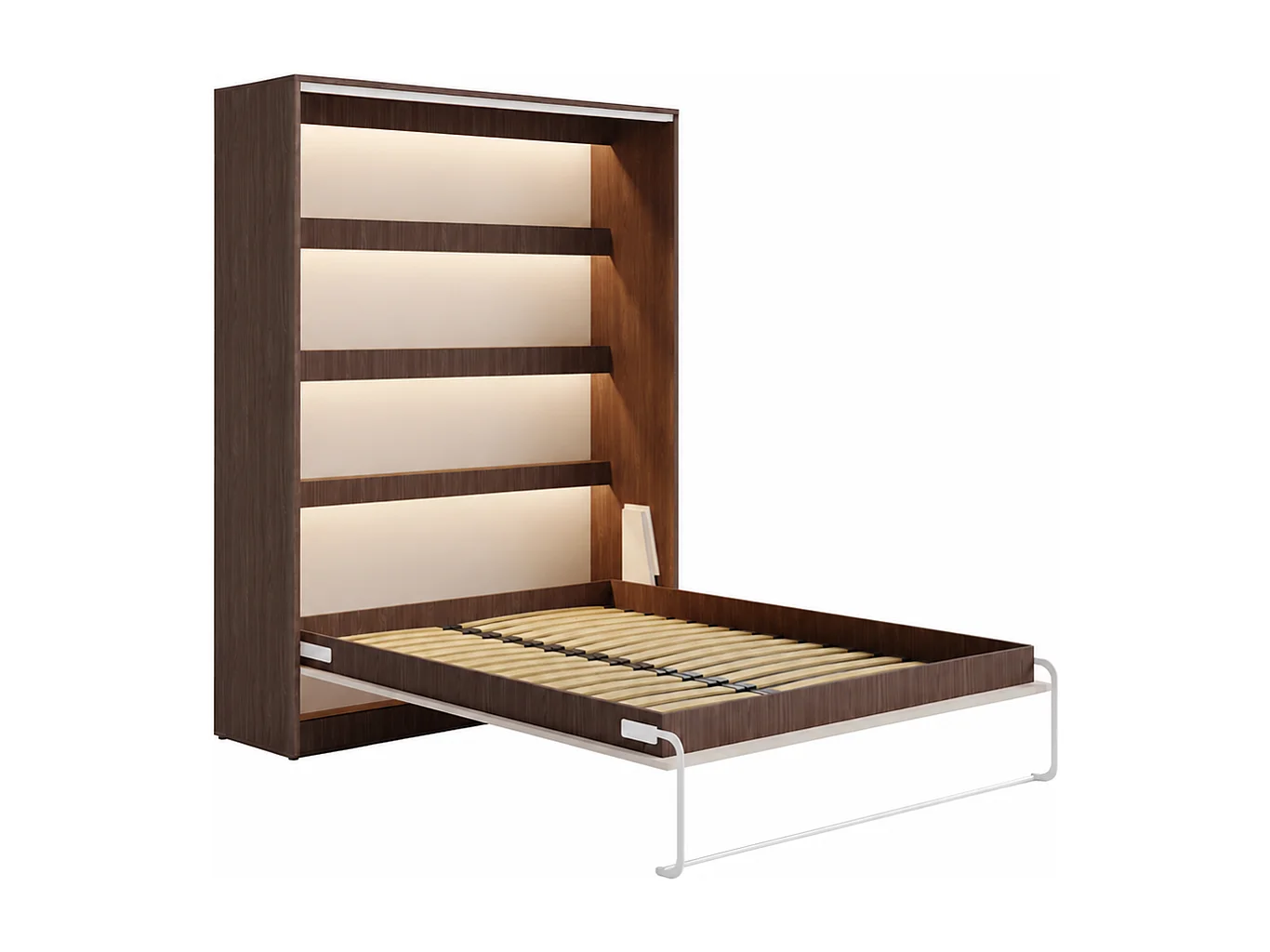 Lit escamotable 160 x 200 cm - Ouverture verticale manuelle - Coloris : Naturel foncé et beige - RAPILI