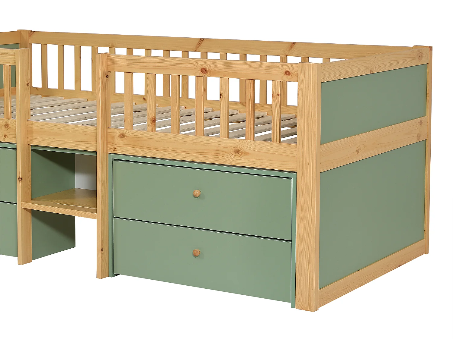 Lit 90 x 200 cm avec rangements – Coloris : Naturel et vert - ZALERIO
