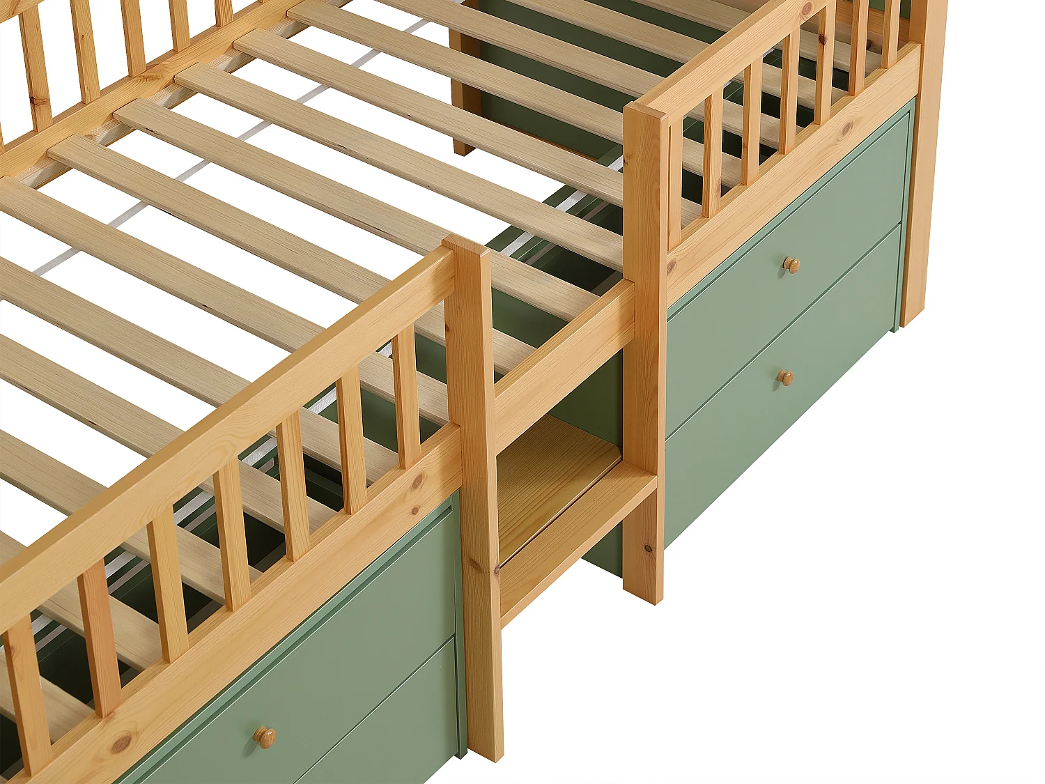 Lit 90 x 200 cm avec rangements – Coloris : Naturel et vert - ZALERIO