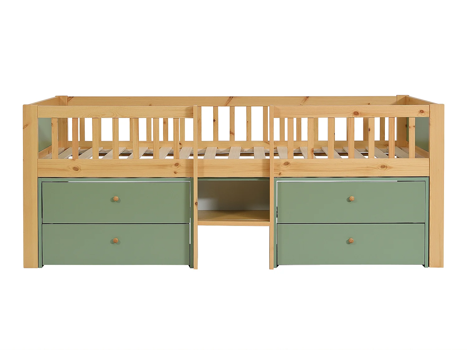 Lit 90 x 200 cm avec rangements – Coloris : Naturel et vert - ZALERIO