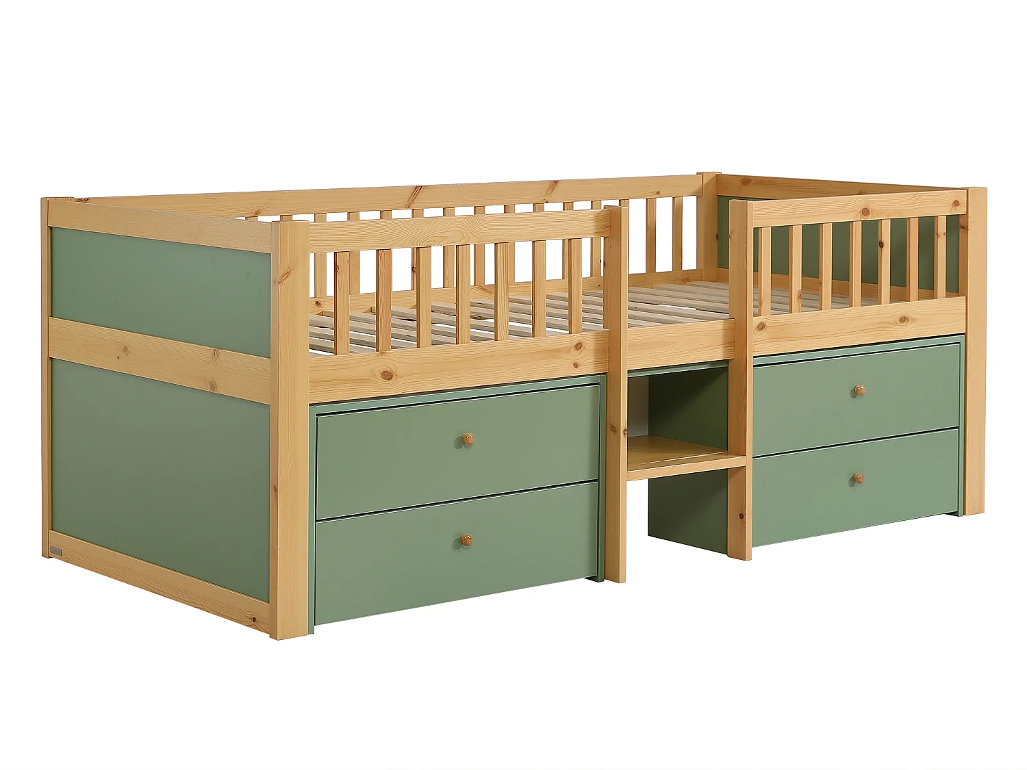Lit 90 x 200 cm avec rangements – Coloris : Naturel et vert - ZALERIO