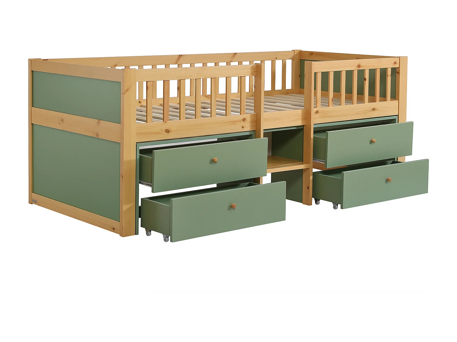 Lit 90 x 200 cm avec rangements – Coloris : Naturel et vert - ZALERIO