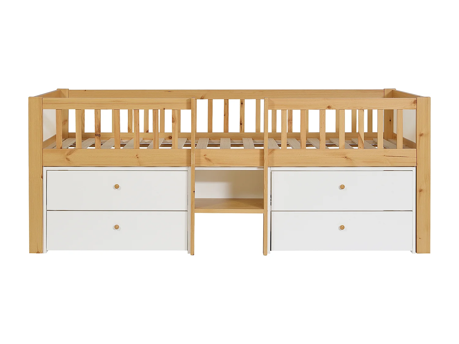 Lit 90 x 200 cm avec rangement – Coloris : Naturel et blanc - ZALERIO
