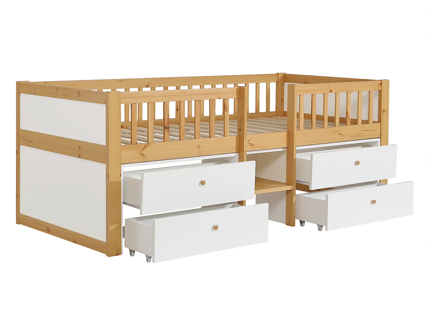Lit 90 x 200 cm avec rangement – Coloris : Naturel et blanc - ZALERIO