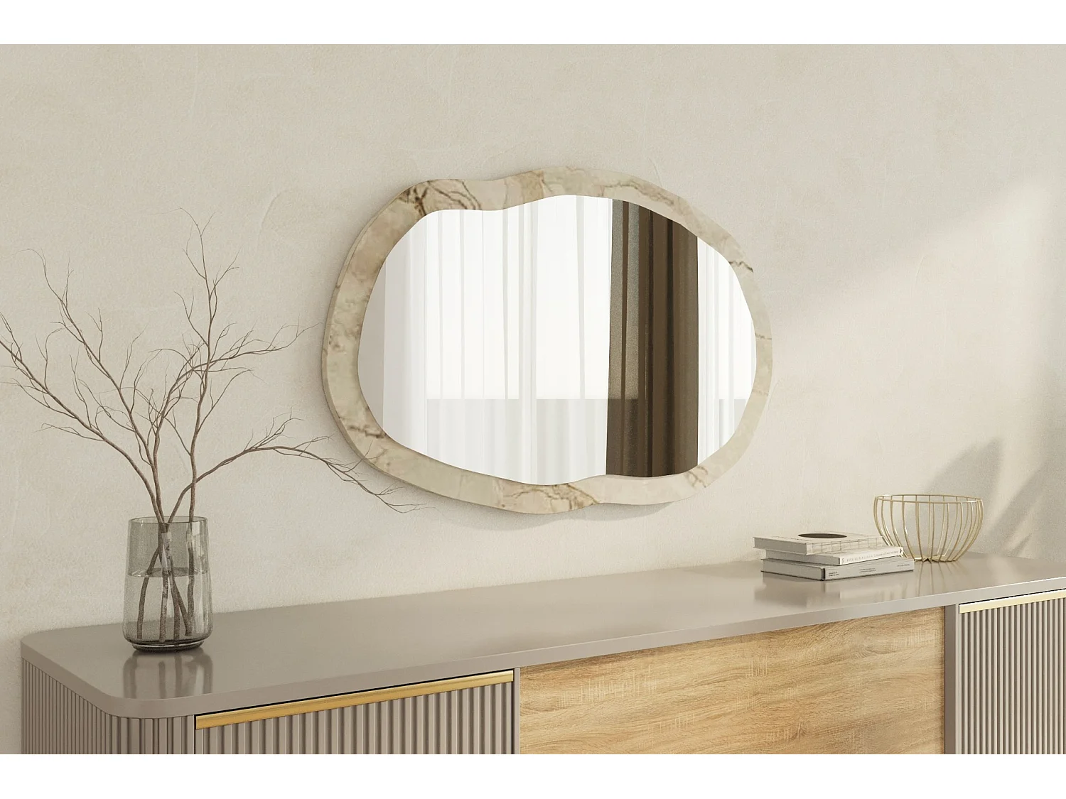 Miroir en bois "Lossa" - 52 x 86 cm - Beige marbré