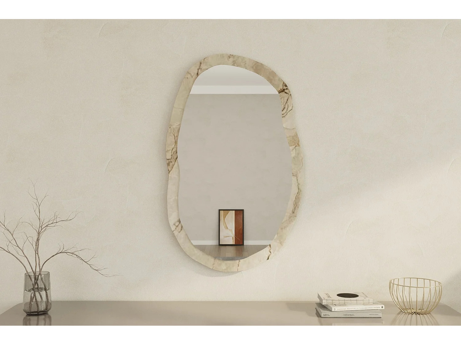 Miroir en bois "Lossa" - 52 x 86 cm - Beige marbré
