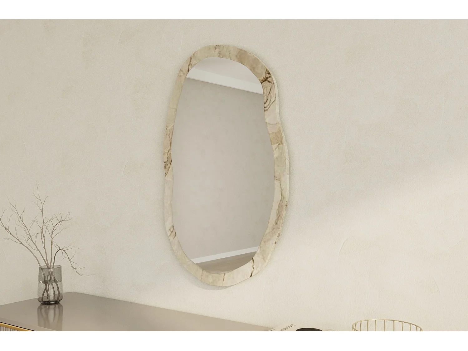 Miroir en bois "Lossa" - 52 x 86 cm - Beige marbré
