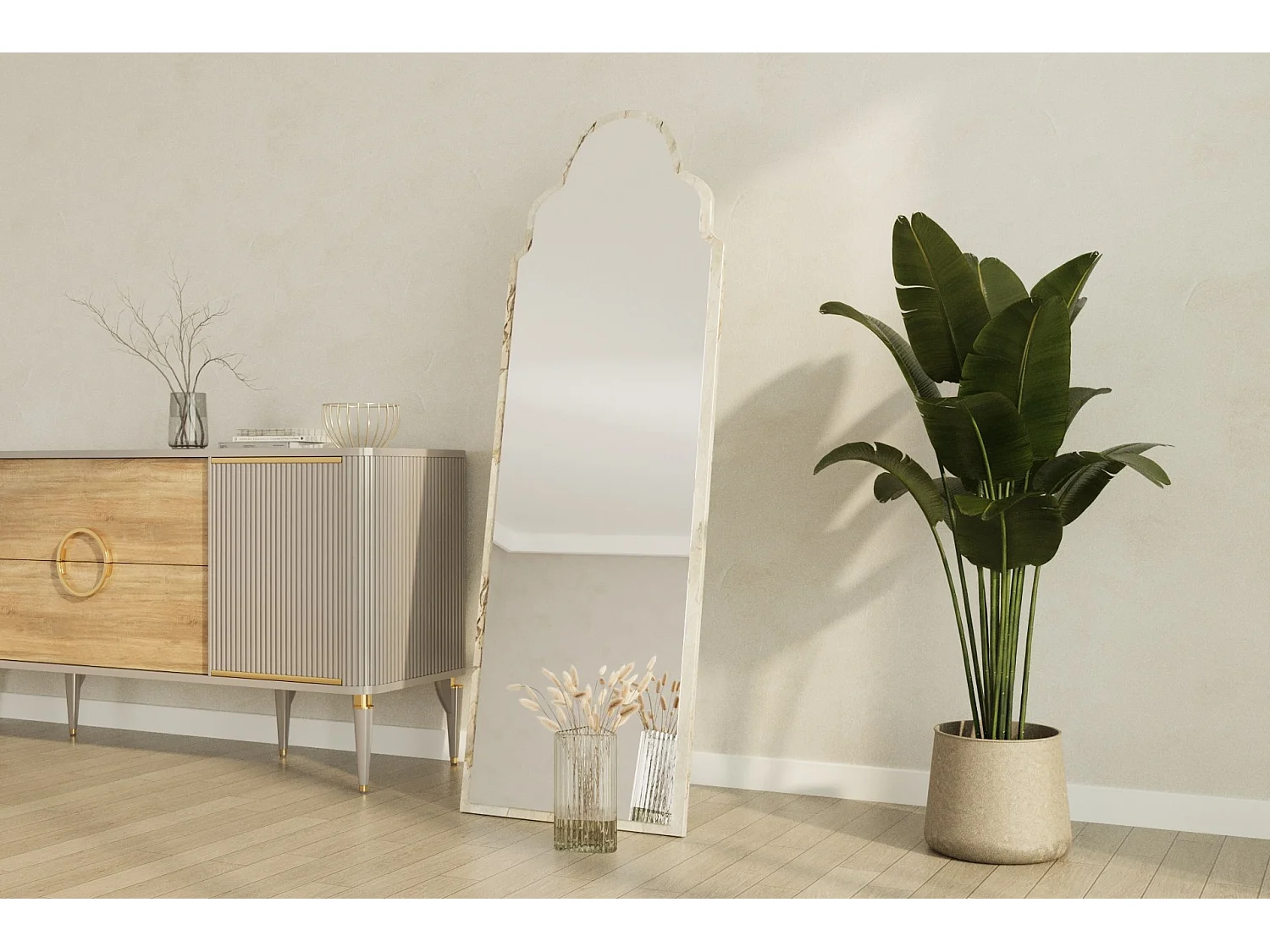 Miroir en bois "Sahmaran " - 50 x 160 cm - Beige