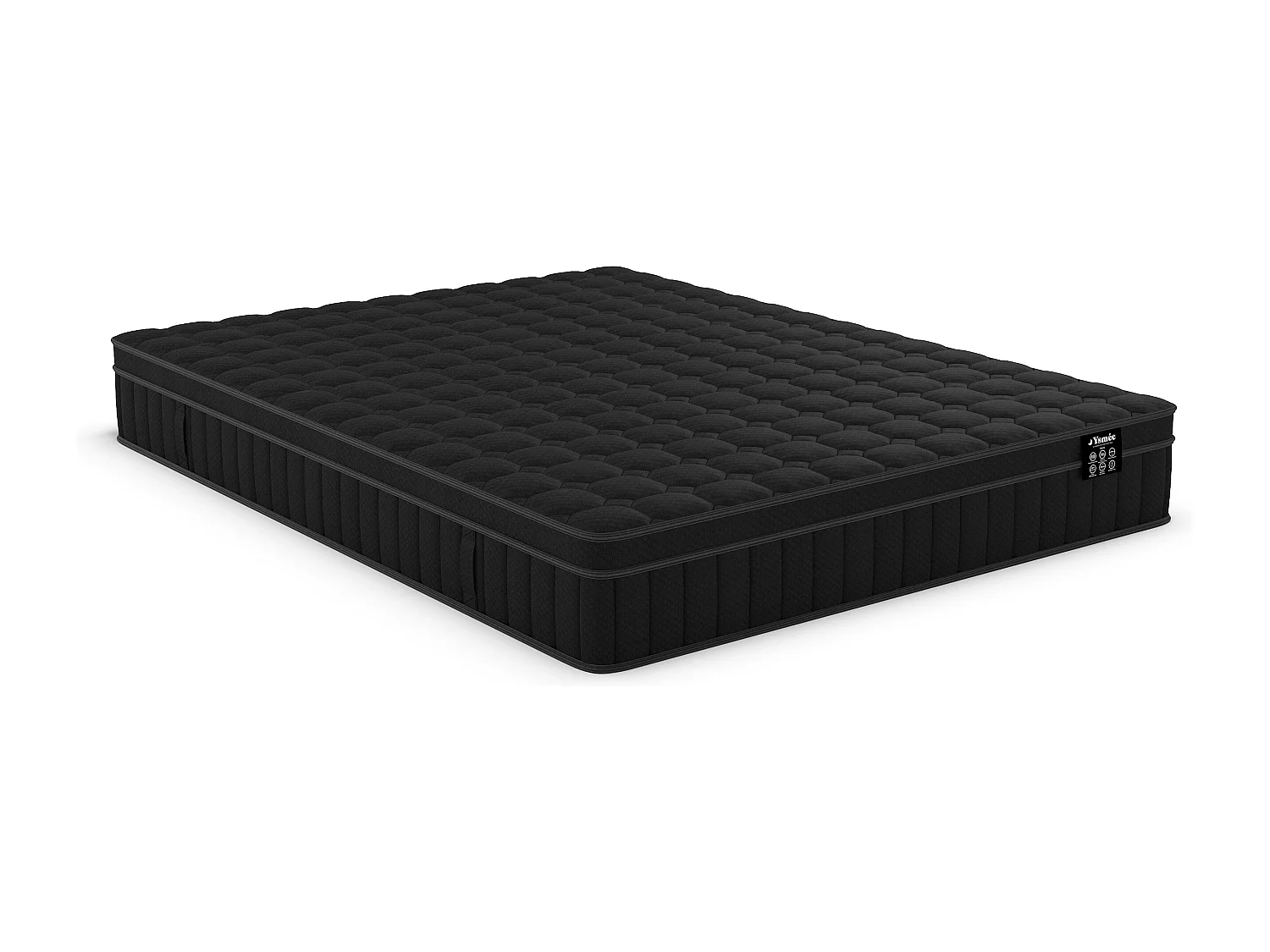 Ensemble 140 x 190 cm sommier tapissier + matelas hybride ressorts ensachés 7 zones, gel à mémoire de forme et coutil noir ép.25cm - TOLCA de YSMÉE