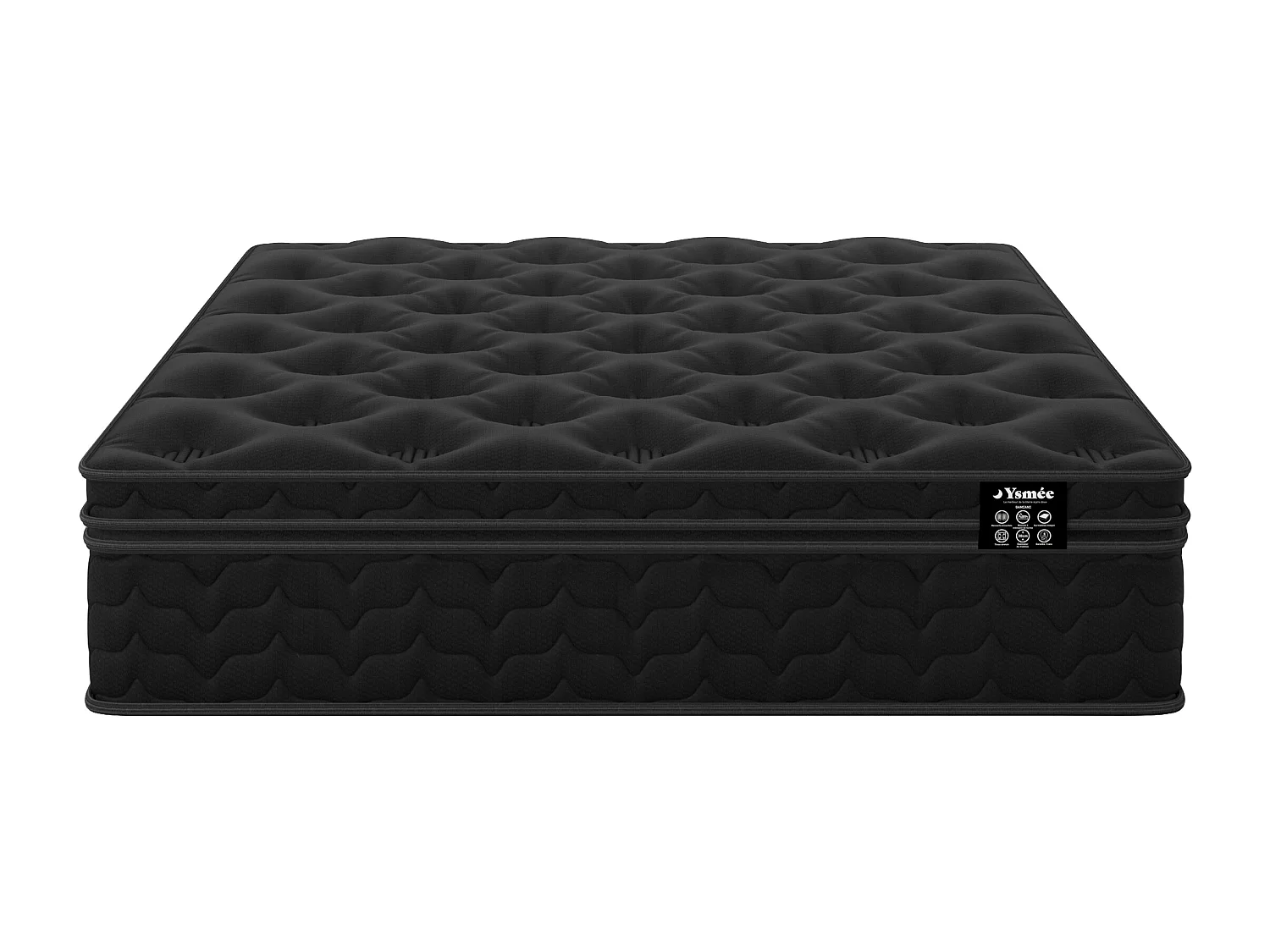 Ensemble 160 x 200 cm sommier coffre naturel clair + matelas hybride ressorts ensachés, surmatelas intégré et coutil noir ép.30cm - GAMIANI de YSMÉE