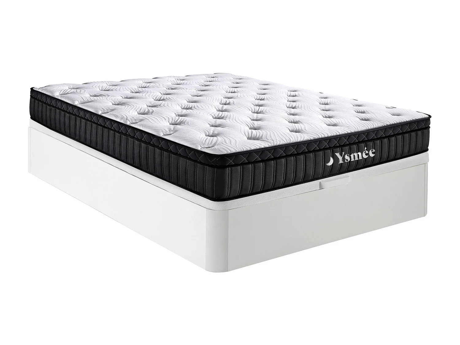 Ensemble 160 x 200 cm sommier coffre blanc + matelas hybride ressorts ensachés 5 zones et mémoire de forme ép.30cm - TAVILI de YSMÉE