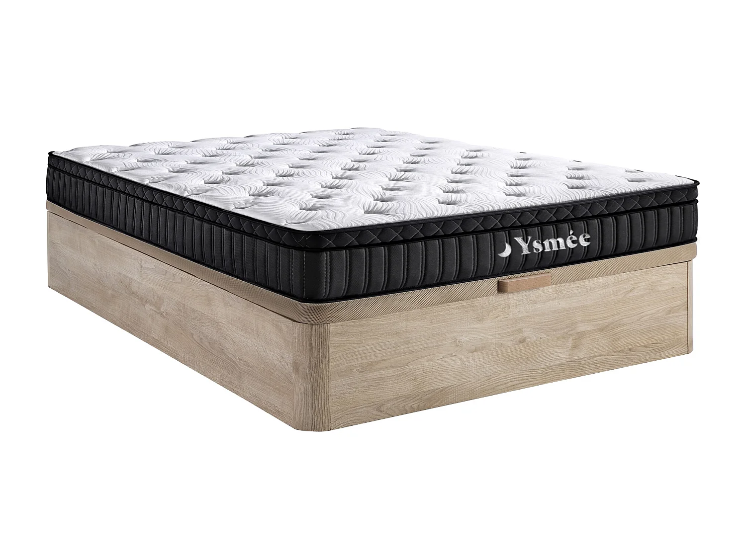 Ensemble 160 x 200 cm sommier coffre naturel clair + matelas hybride ressorts ensachés 5 zones et mémoire de forme ép.30cm - TAVILI de YSMÉE