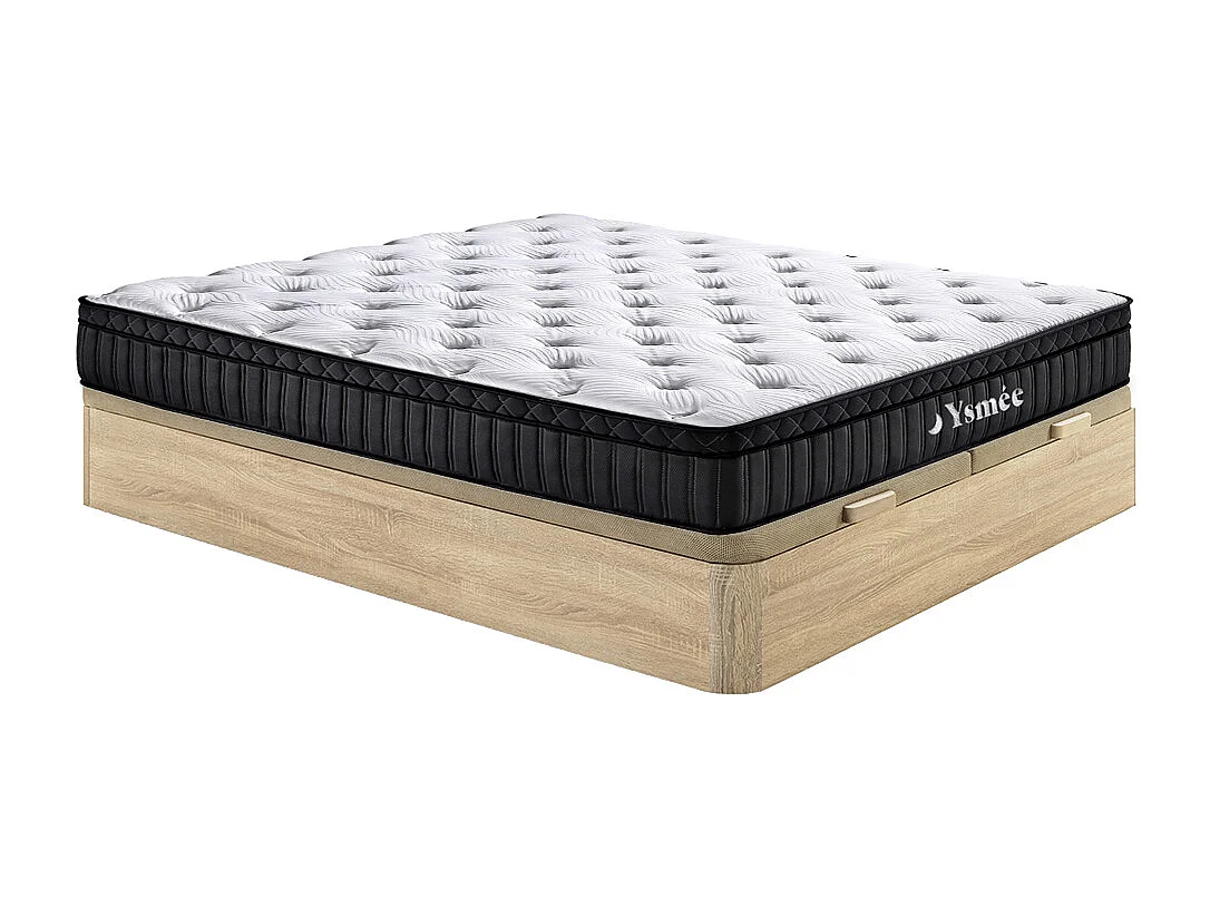 Set materasso e rete contenitore 180 x 200 cm naturale chiaro - Materasso ibrido molle insacchettate 5 zone e memory foam S30cm - TAVILI