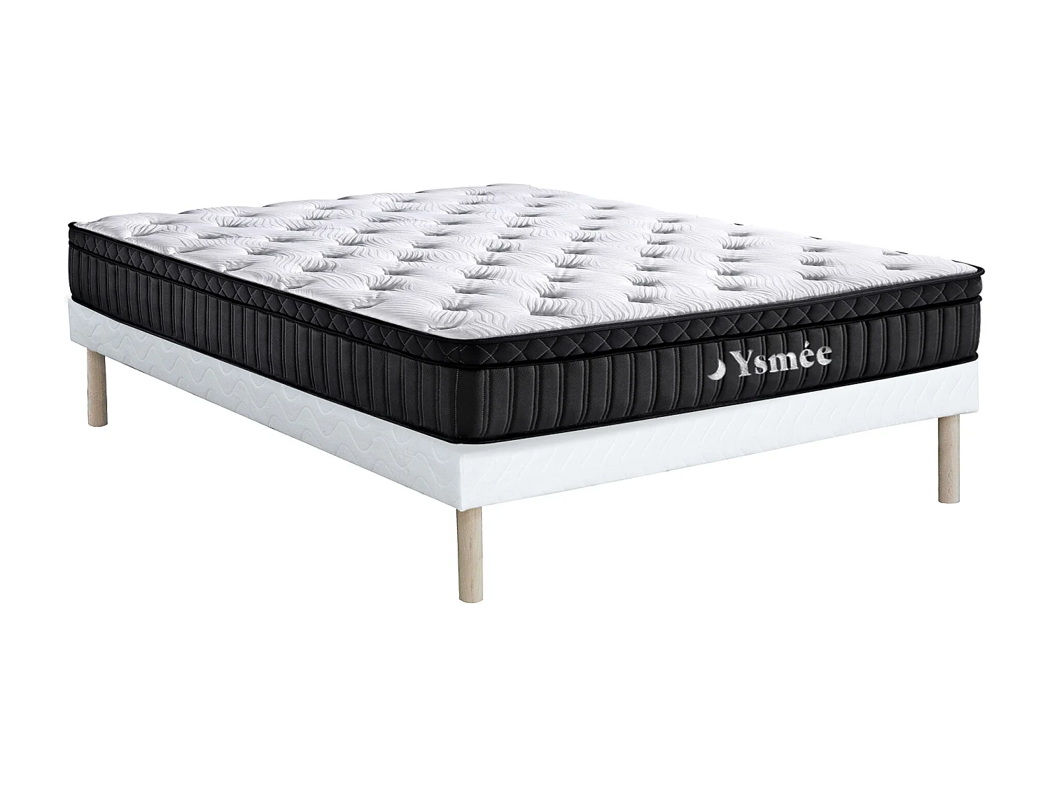 Ensemble 160 x 200 cm sommier tapissier + matelas hybride ressorts ensachés 5 zones et mémoire de forme ép.30cm - TAVILI de YSMÉE