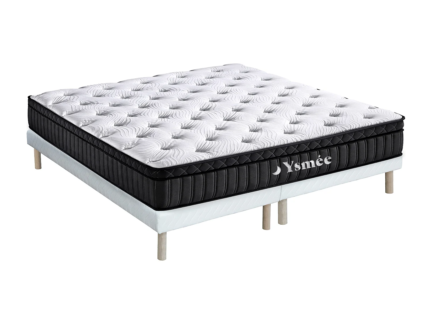 Ensemble 180 x 200 cm sommier tapissier + matelas hybride ressorts ensachés 5 zones et mémoire de forme ép.30cm - TAVILI de YSMÉE