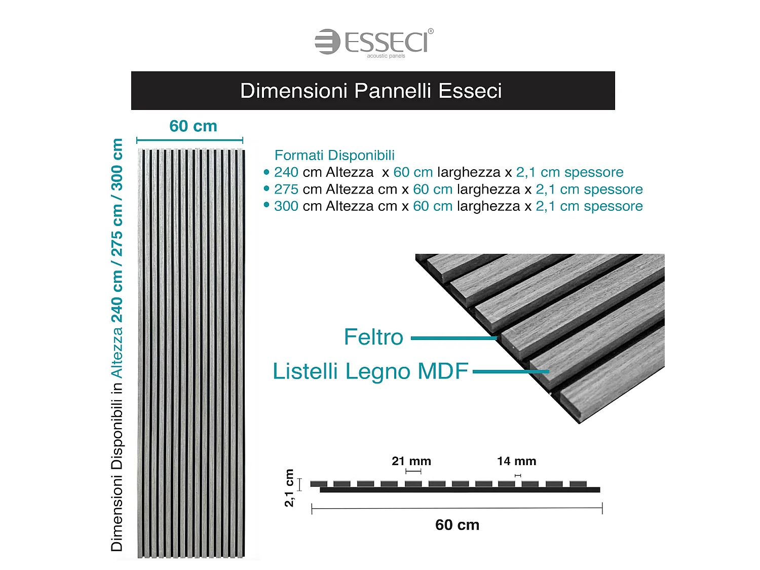 Pannelli decorativo dogato fonoassorbente Esseci grigio 275X60 cm