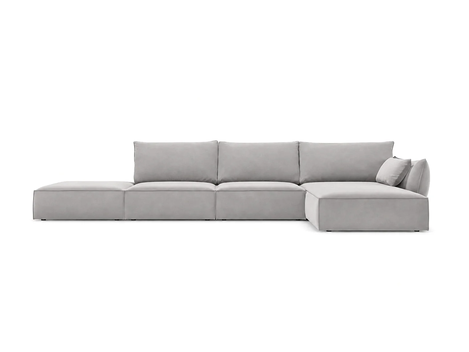 Canapé d'angle droit 4 places avec pouf en velours gris MANILA