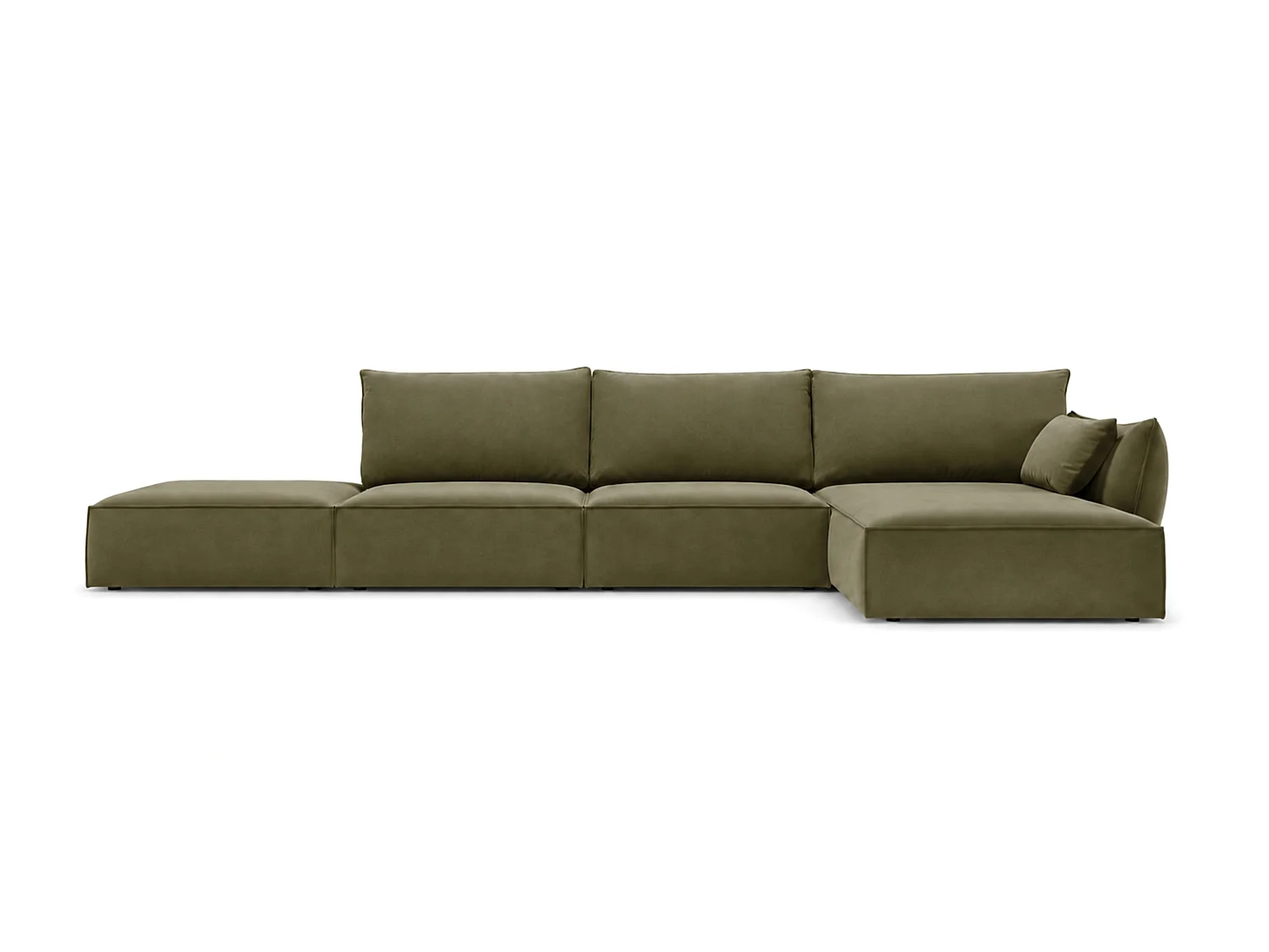 Canapé d'angle droit 4 places avec pouf en velours vert MANILA
