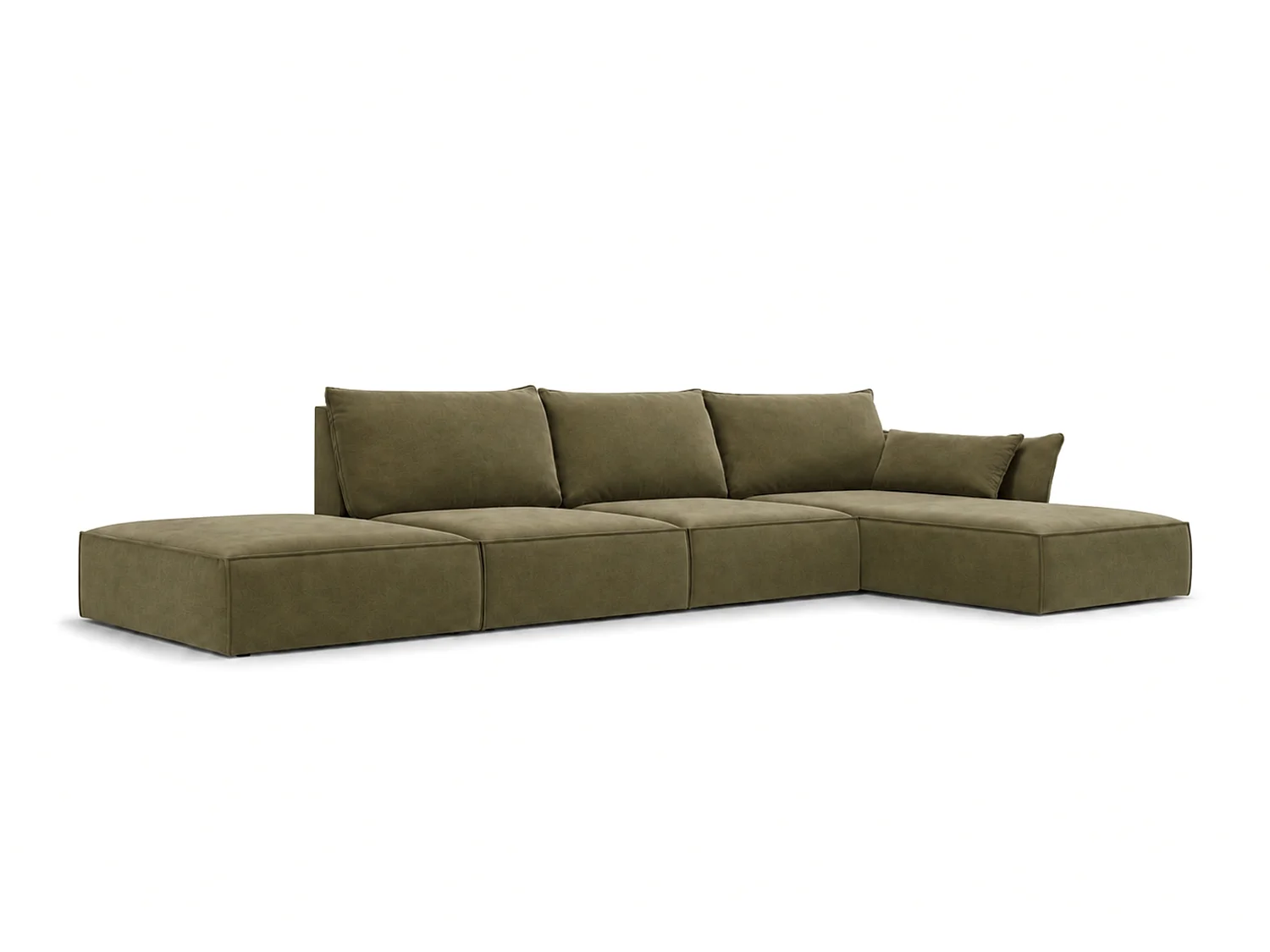 Canapé d'angle droit 4 places avec pouf en velours vert MANILA