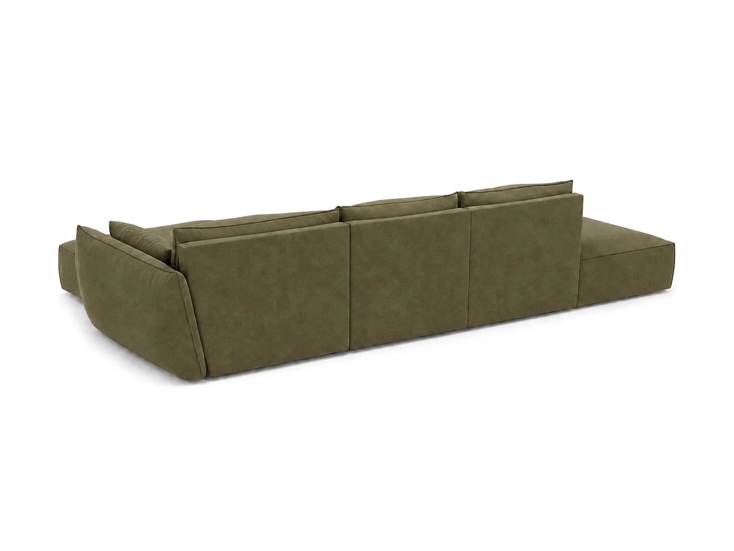 Canapé d'angle droit 4 places avec pouf en velours vert MANILA