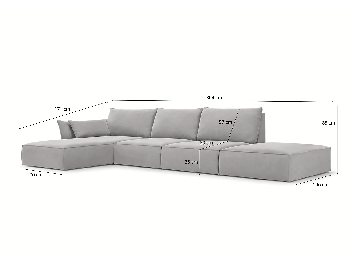 Canapé d'angle droit 4 places avec pouf en velours vert MANILA