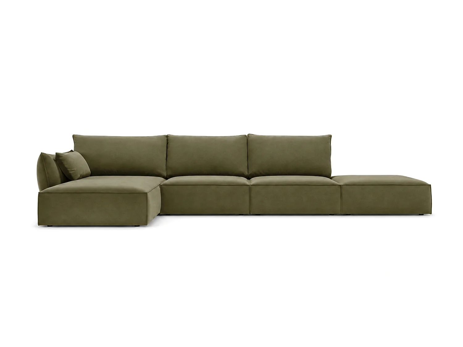 Canapé d'angle gauche 4 places avec pouf en velours vert MANILA