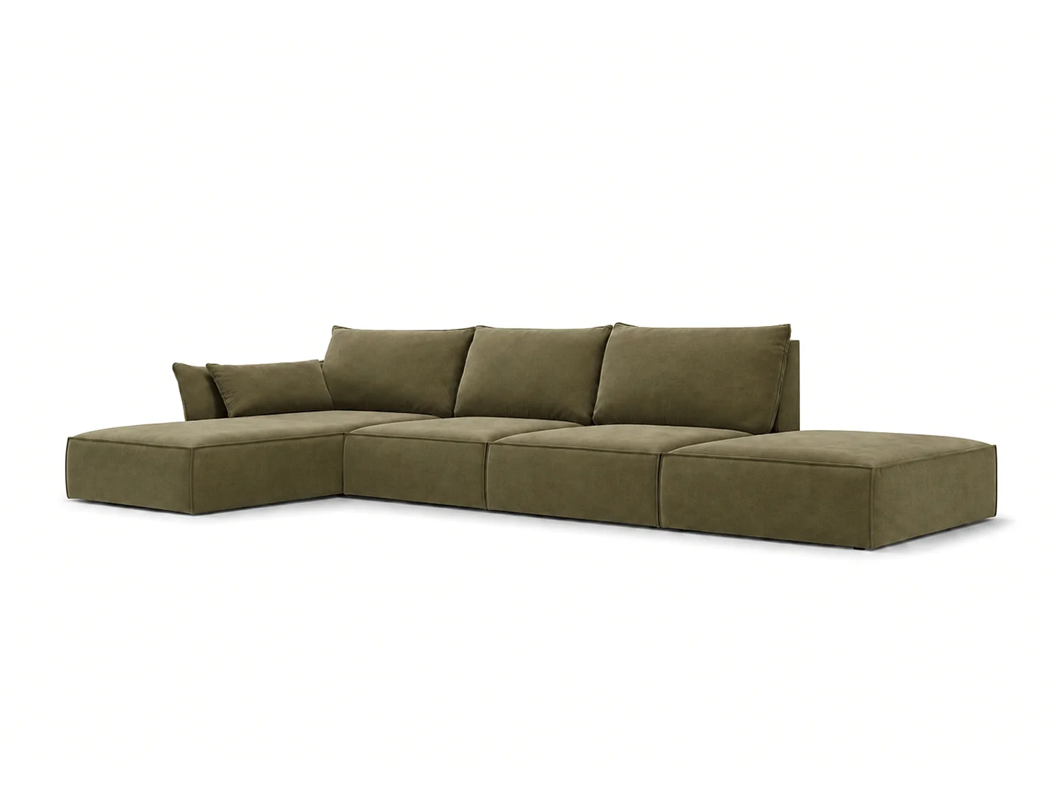 Canapé d'angle gauche 4 places avec pouf en velours vert MANILA