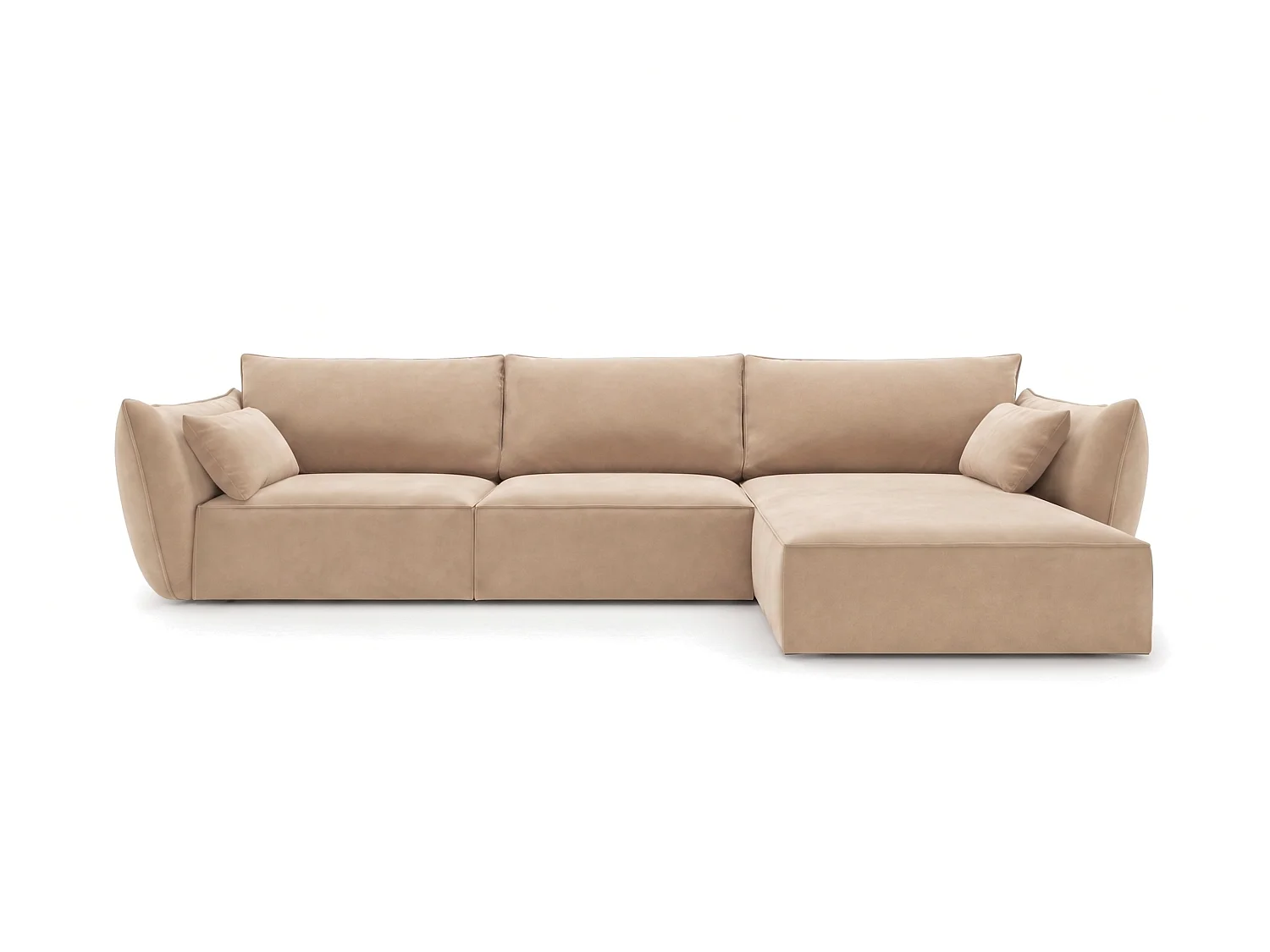 Canapé d'angle droit 4 places en velours beige MANILA