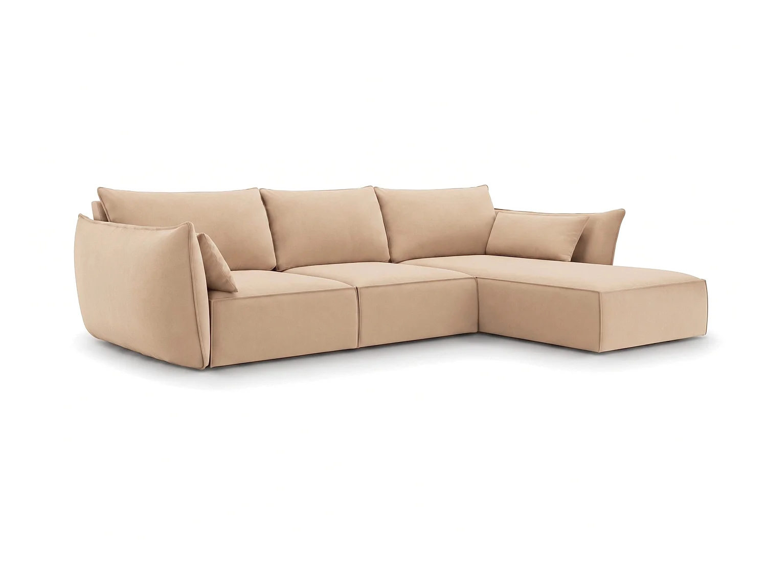 Canapé d'angle droit 4 places en velours beige MANILA