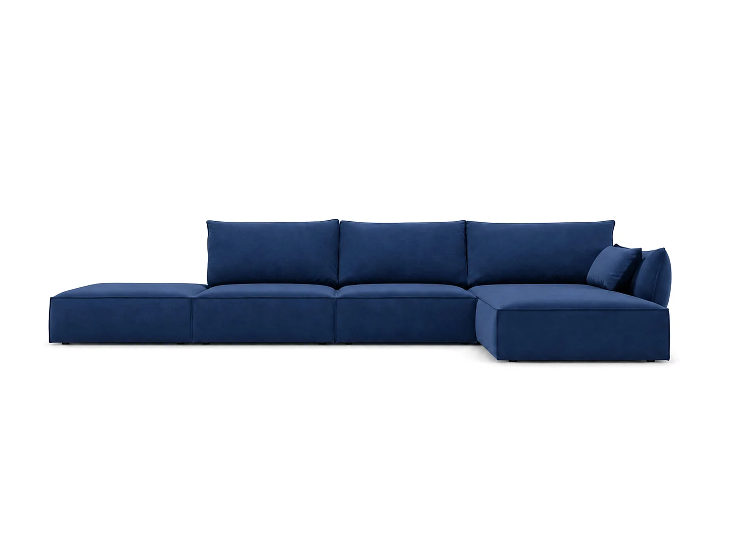 Canapé d'angle droit 4 places avec pouf en velours bleu marine MANILA