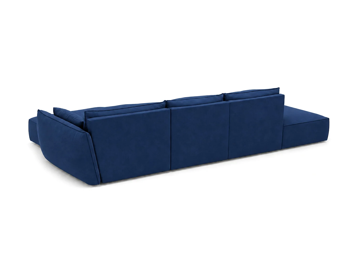 Canapé d'angle droit 4 places avec pouf en velours bleu marine MANILA