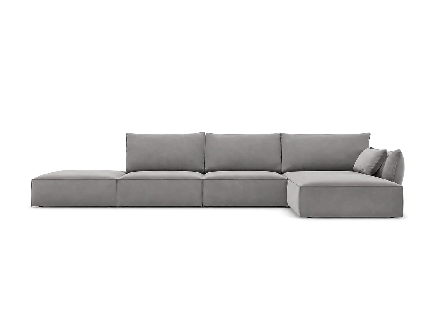 Canapé d'angle droit 4 places avec pouf en velours gris foncé MANILA
