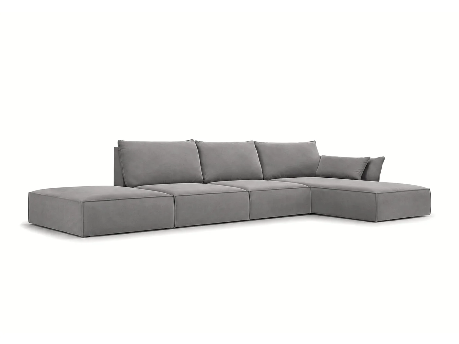 Canapé d'angle droit 4 places avec pouf en velours gris foncé MANILA