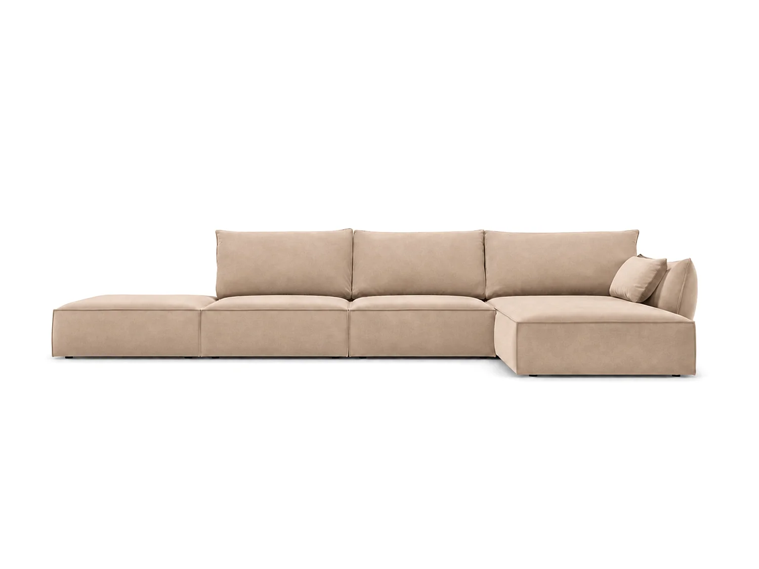Canapé d'angle droit 4 places avec pouf en velours beige MANILA