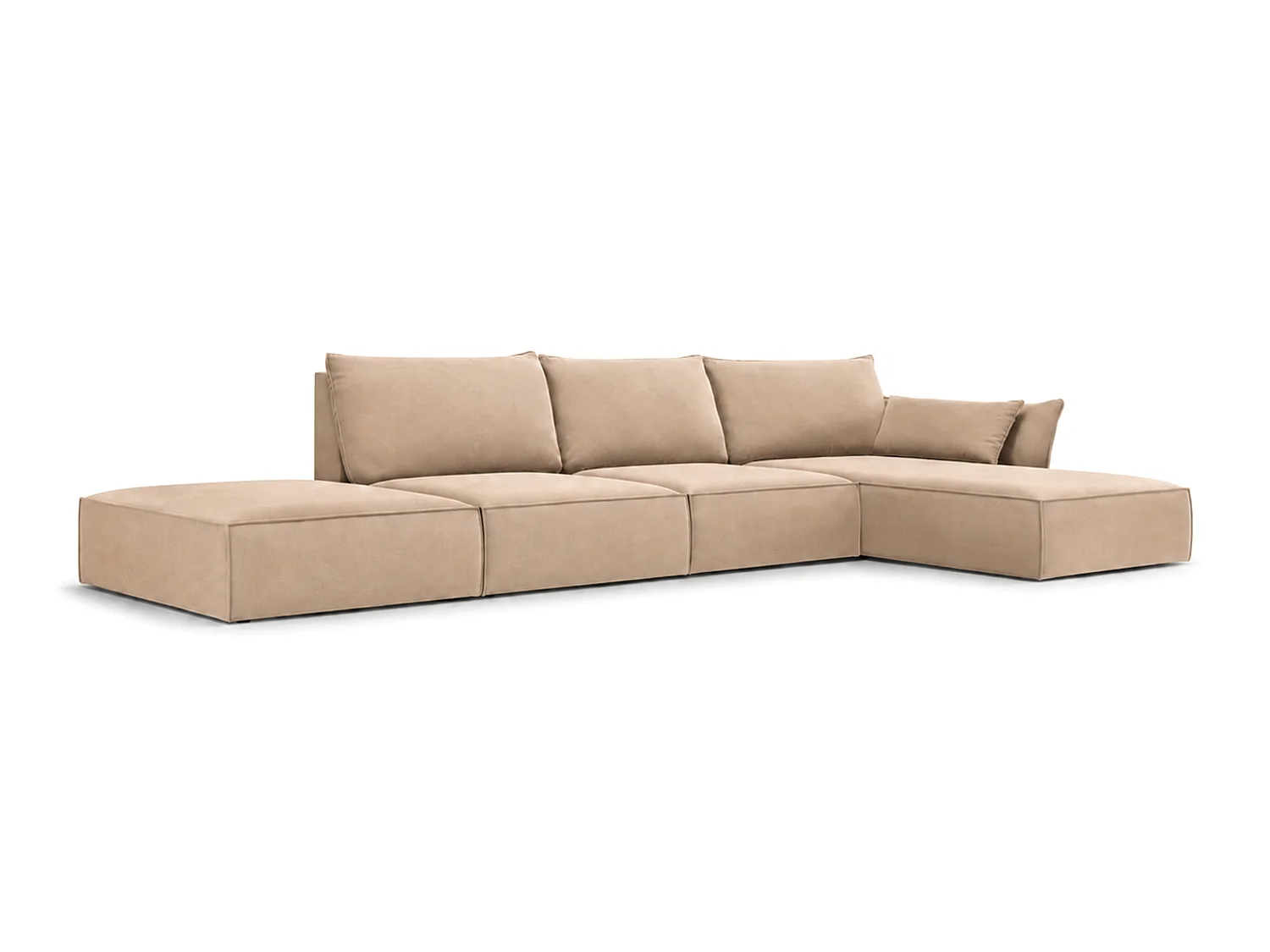 Canapé d'angle droit 4 places avec pouf en velours beige MANILA