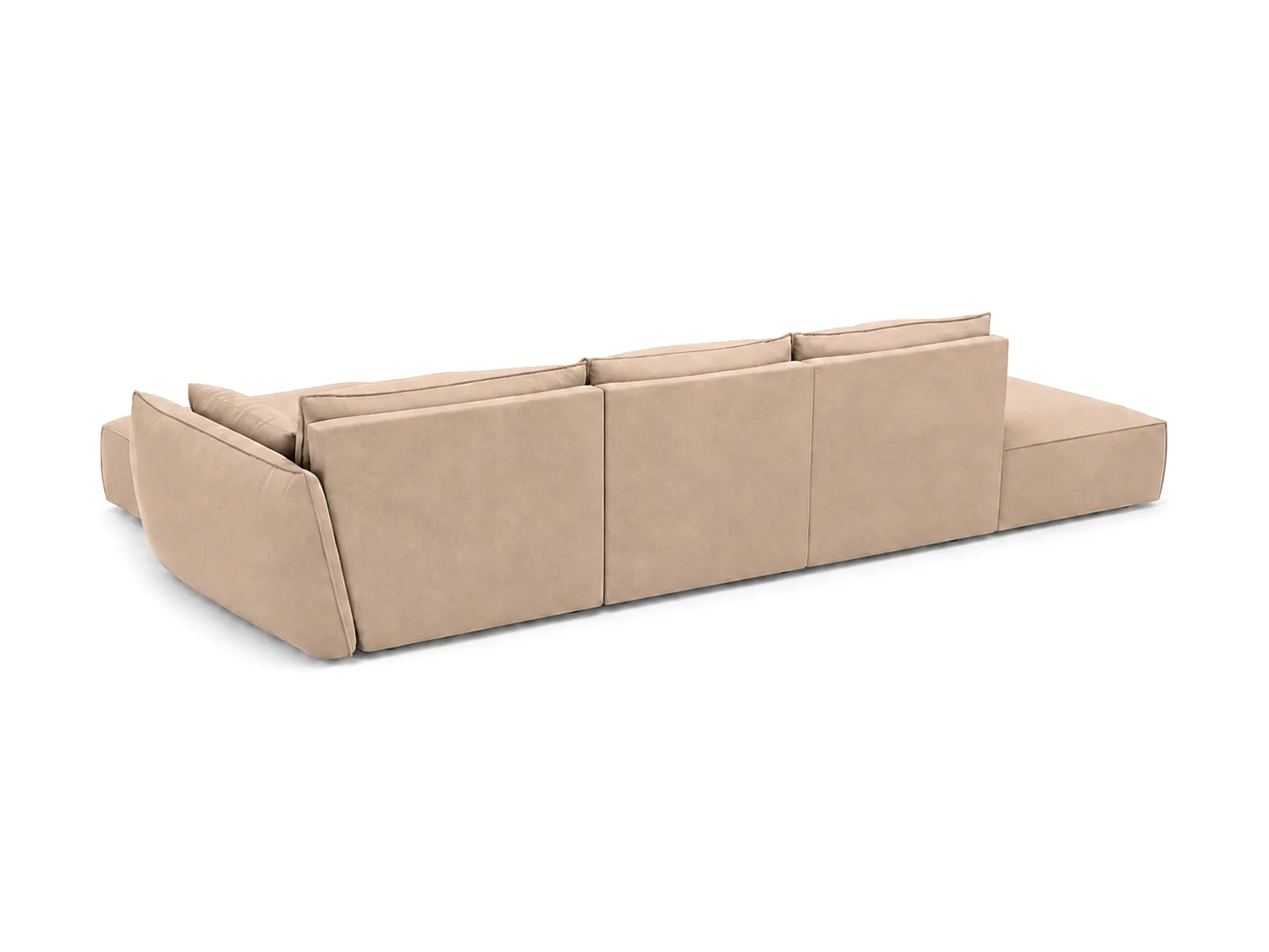 Canapé d'angle droit 4 places avec pouf en velours beige MANILA