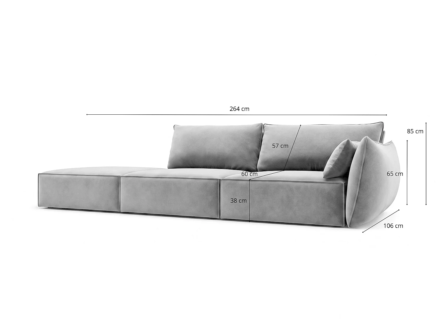Chaise longue links Cookie 264 x 110 cm Manila 26 donkerblauw