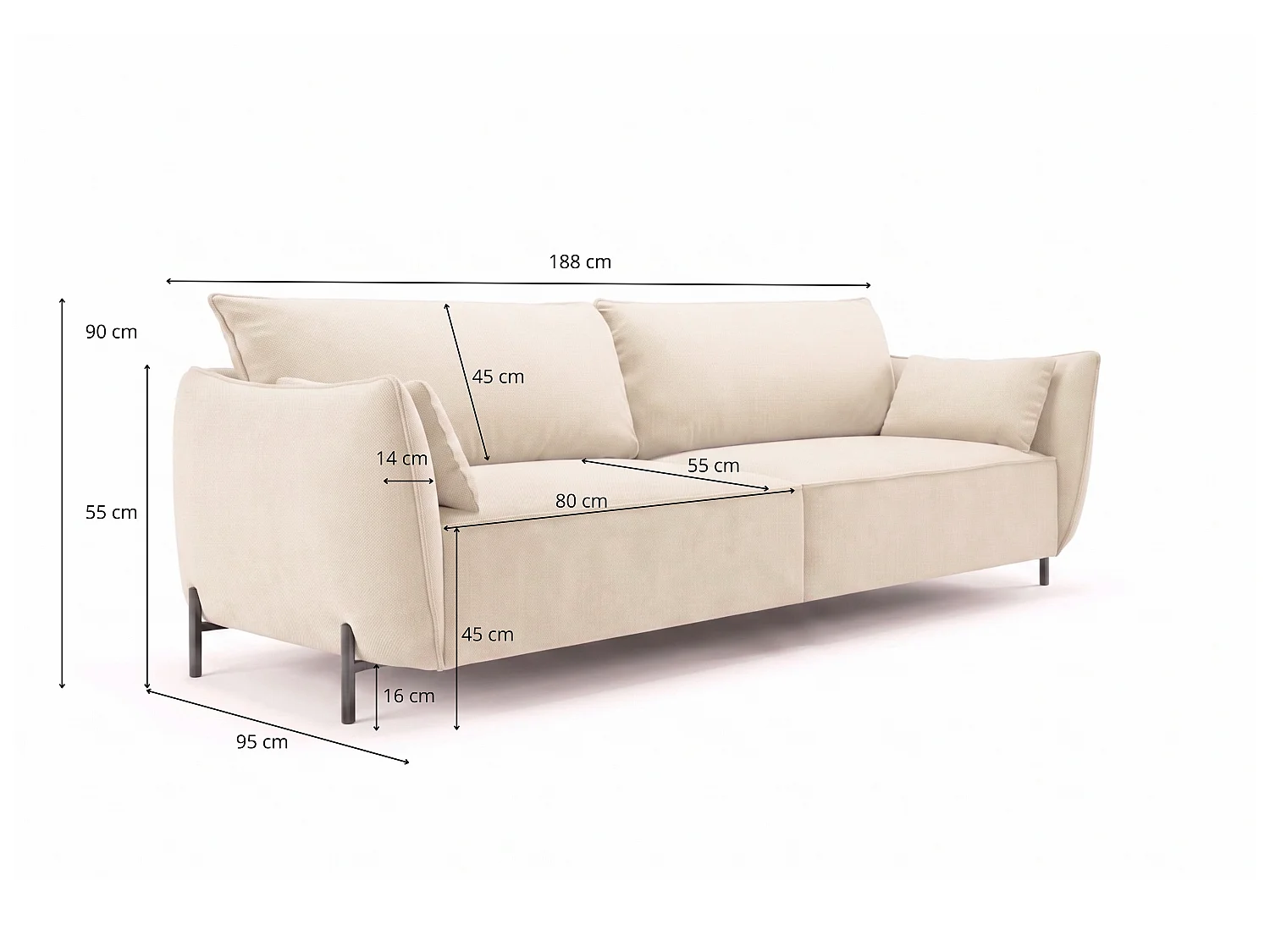 Sofa ogrodowa 3-osobowa GARDEN w tkaninie Kanaria 7031 czarna