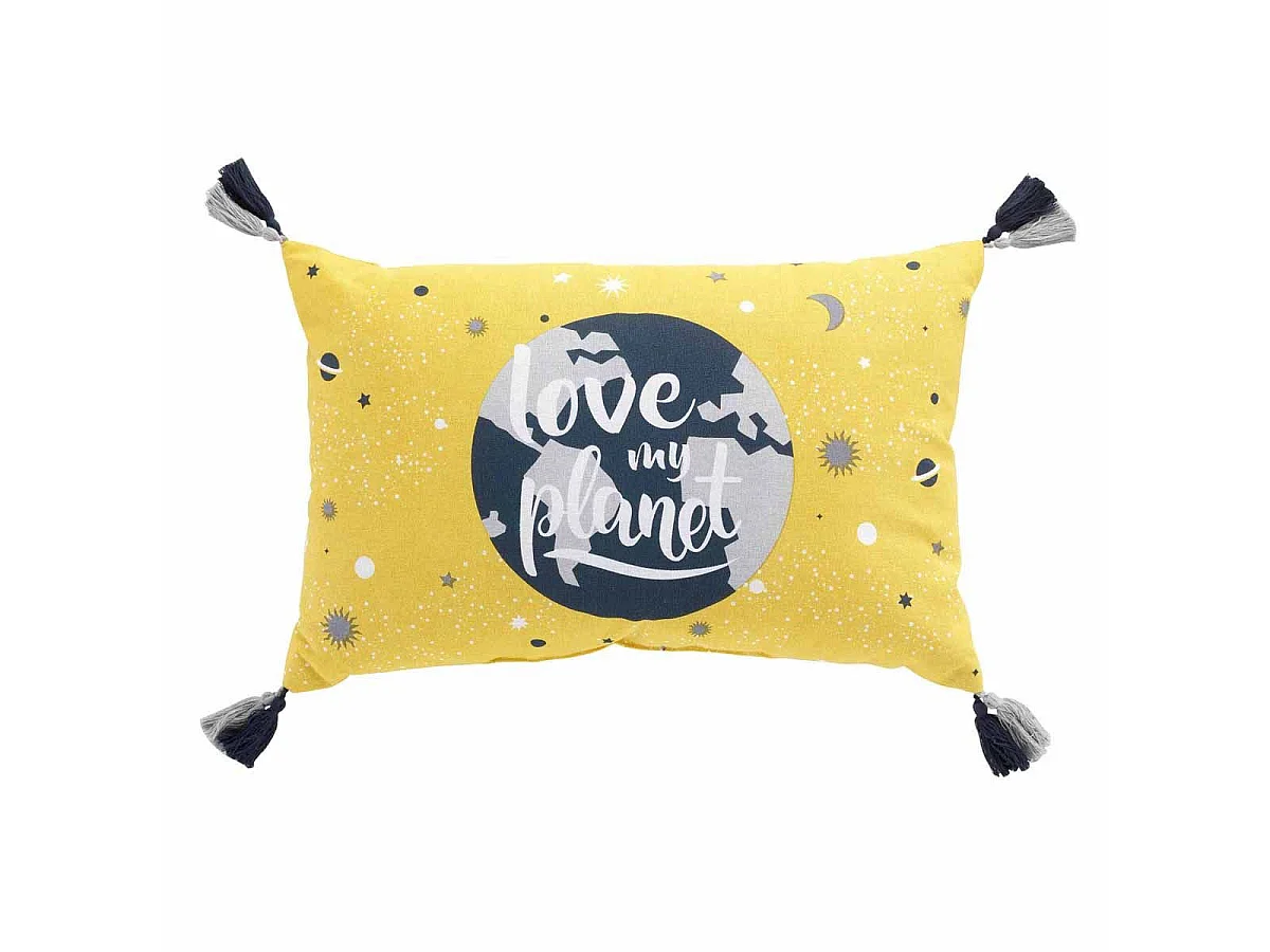 Coussin à Pompons "Petit Astronaute" 30x50cm Jaune