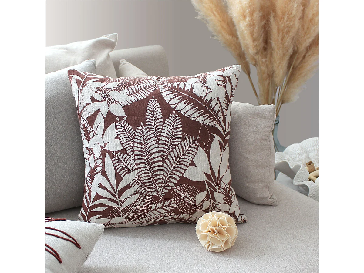 Coussin Déco Imprimé "Kasane" 40x40cm Marron