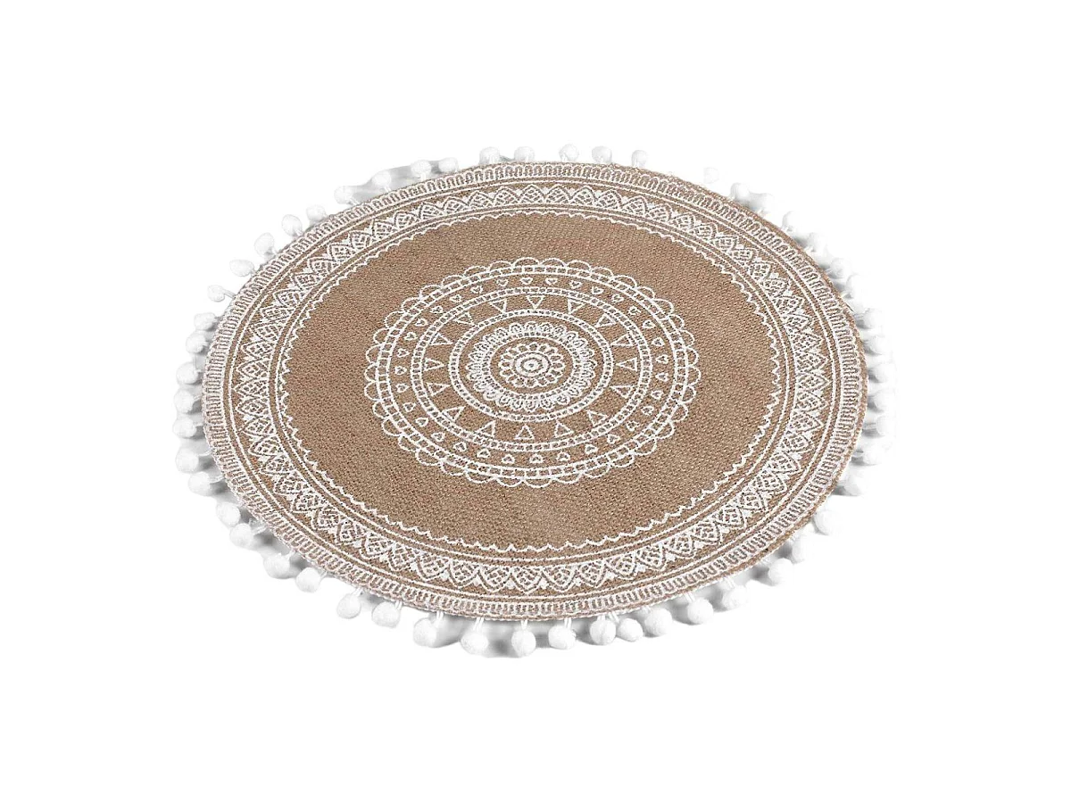 Rundes Tischset aus Jute mit Pompons