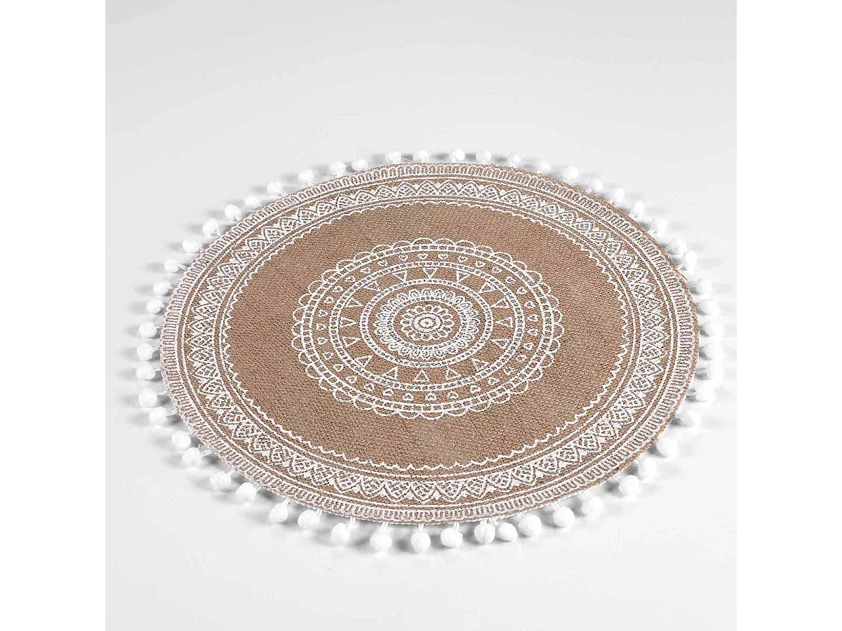 Rundes Tischset aus Jute mit Pompons