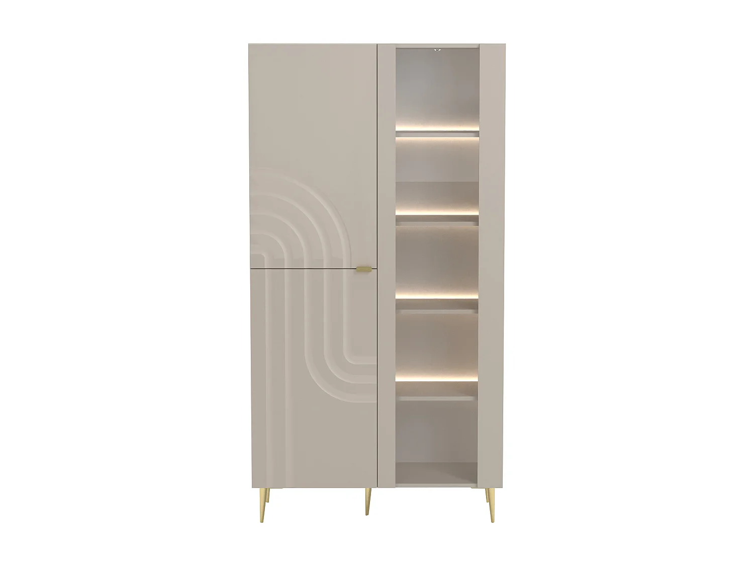 Vitrine 3 portes avec LEDs en MDF et verre trempé - Beige et doré - LESFARA