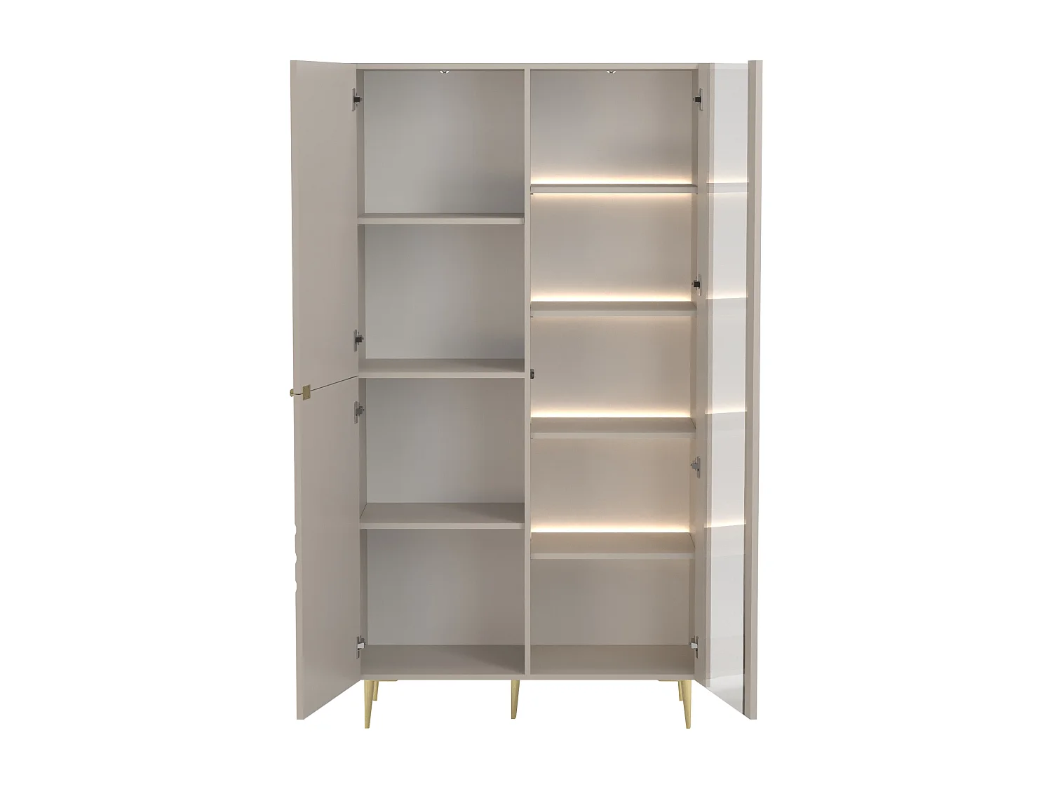 Vitrine 3 portes avec LEDs en MDF et verre trempé - Beige et doré - LESFARA