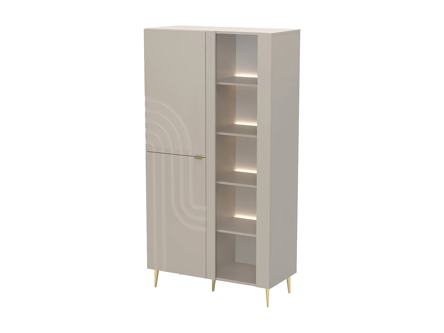 Vitrine 3 portes avec LEDs en MDF et verre trempé - Beige et doré - LESFARA