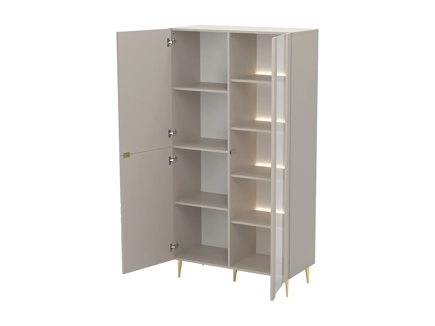 Vitrine 3 portes avec LEDs en MDF et verre trempé - Beige et doré - LESFARA