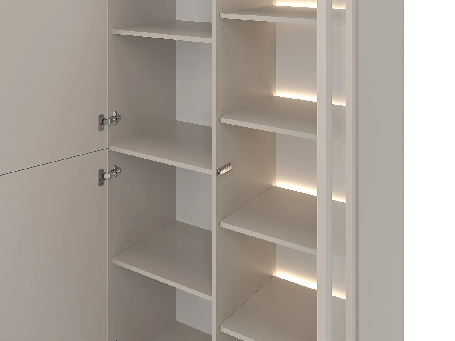 Vitrine 3 portes avec LEDs en MDF et verre trempé - Beige et doré - LESFARA