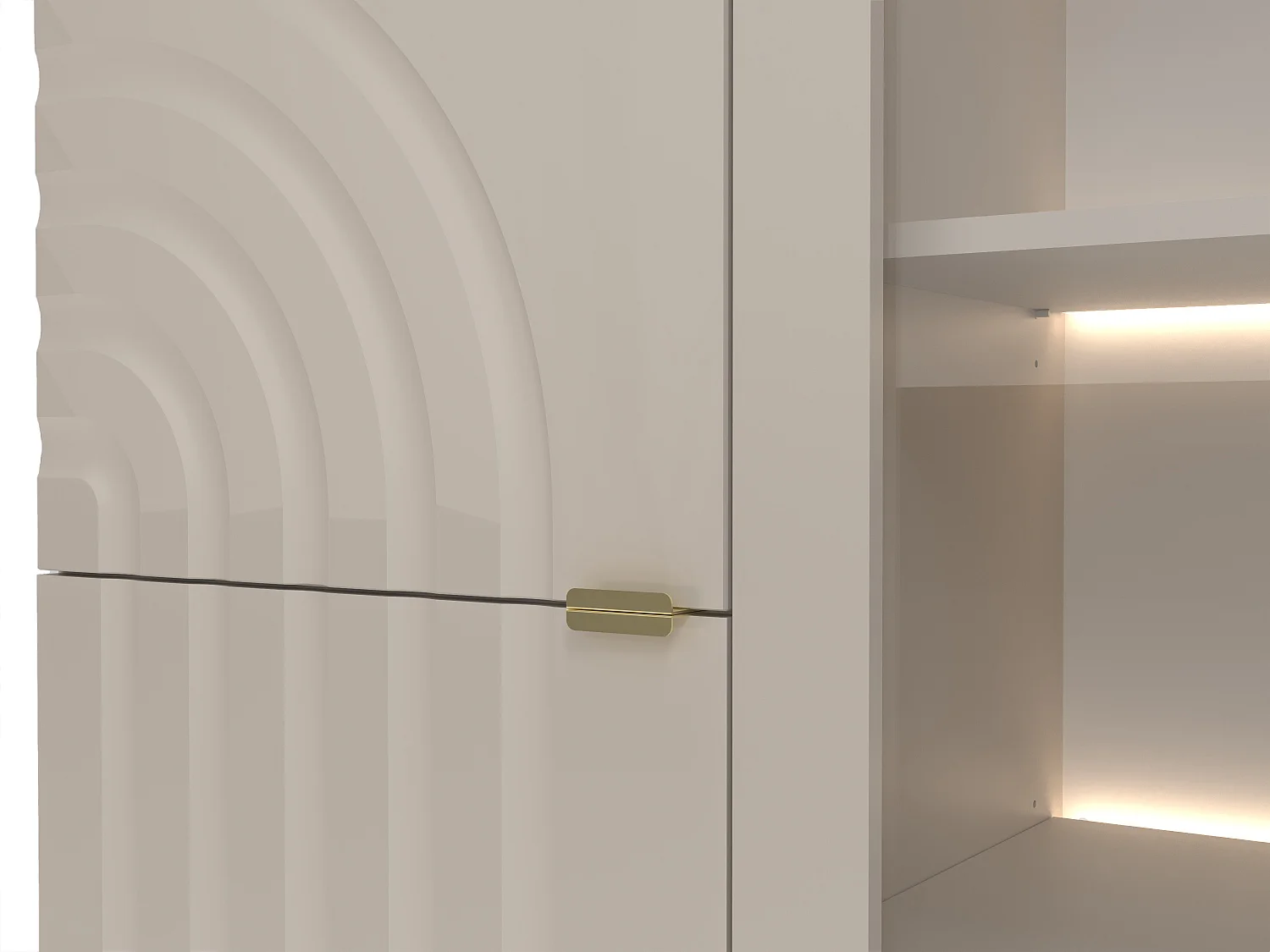 Vitrine 3 portes avec LEDs en MDF et verre trempé - Beige et doré - LESFARA