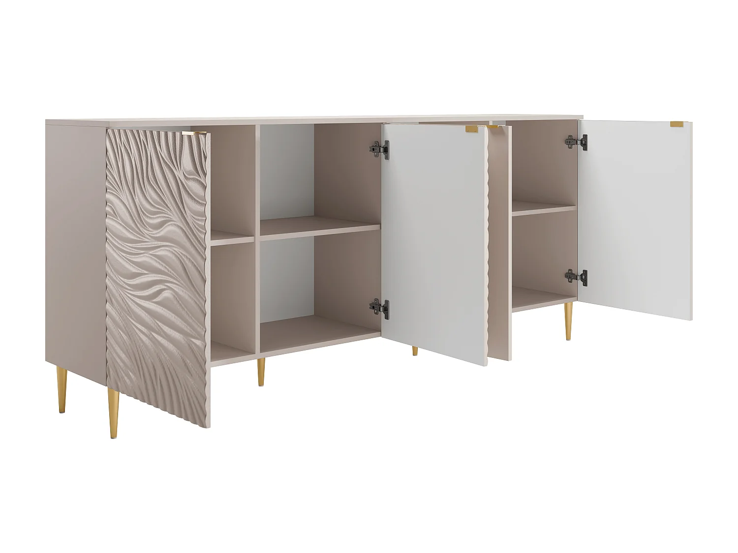 Buffet avec 4 portes - Beige et doré - RINAREL